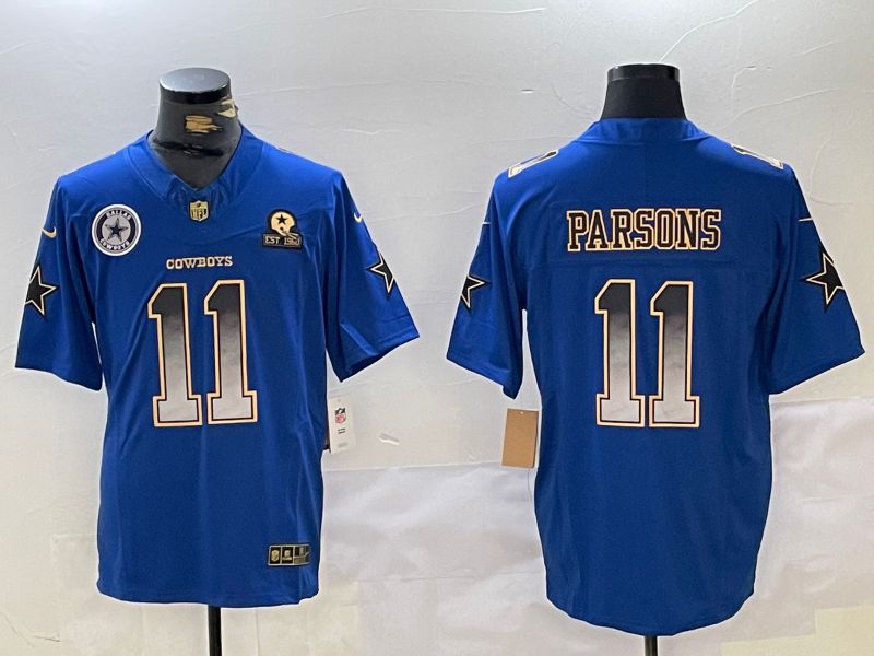 Custom Men Dallas Cowboys 11 Parsons Blue Three generations 2024 Nike Vapor Limited NFL Jersey